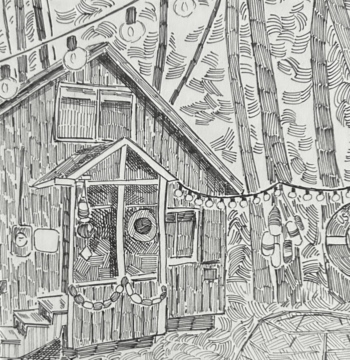 "the Cabin on Z Street" 2024 - Ink on Paper